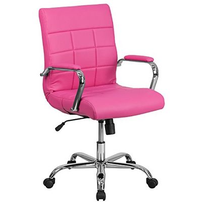 Flash Furniture Vivian Bureaustoel met middenrug, roze vinyl met verchroomde basis en armleuningen