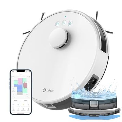 Lefant Robot Aspirateur Laveur 2 en 1 4000Pa, Navigation LiDAR, Cartographie Multi-étage, Zones Virtuelles, Connecté par Alexa/APP/WiFi, Idéal pour Poils d'animaux Tapis Sols Durs, M1 Blanc