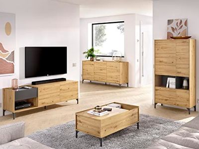 DEKIT Pack Salón Completo con Mueble TV, Aparador Alto, Aparador 3p y Mesa de Centro, Nordic/Grafito - Lund 2