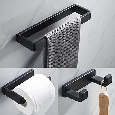 NBSHANG Juego de Accesorios de baño contemporáneos – 3 Ganchos para Toallas, toallero, Soporte para Papel higiénico, Soporte de Torre de Mano, Acero Inoxidable Sus 304, montado en la