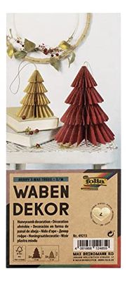 folia- Religioso 49213Decorazione a Nido d'Ape Berry Xmas Trees, Set di 2 Ciondoli, Altezza Circa 20 e 13 Cm, Decorazione Natalizia Pieghevole per Interni, Colore Red/Beige, S/M, 10243062