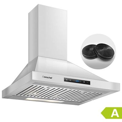AMZCHEF Campana extractora 60cm Armario de aire de circulación escape Cubierta de armario filtro carbón activado LED de acero inoxidable de 3 niveles (Silver)