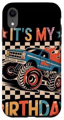 Monster Truck Flames Checkered Kids Birthday Celebration Case for iPhone XR