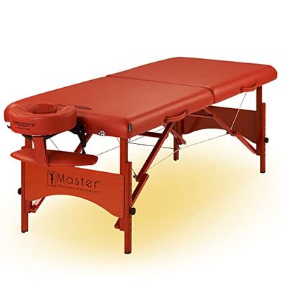 Master Massage Fairlane Mobiele massagestoel, cosmetica-ligstoel, therapiebed, behandelingsligstoel, inklapbaar met sfeerverlichting, hout, ultralicht, kaneel, 71 cm