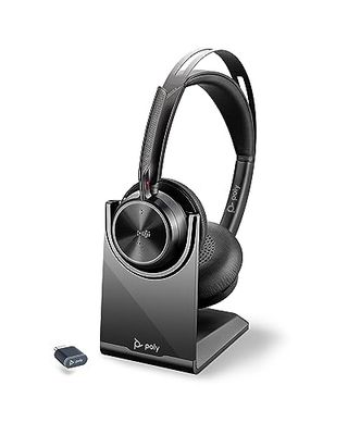 Auricular inalámbrico Poly Voyager Focus 2 UC con micrófono y soporte de carga - Anulación activa de ruido (ANC) - Conexión Bluetooth a PC/dispositivo móvil - Funciona con Teams (certificado) y Zoom