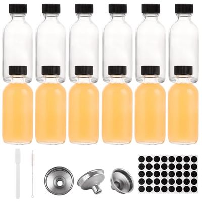 ASelected Lot de 12 mini bouteilles en verre avec couvercle - 60 ml - Réutilisables - Avec entonnoir - Étiquettes et stylo - Pour liqueur de gingembre