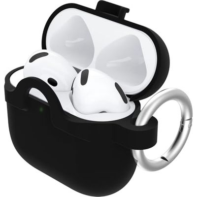 Coque OtterBox Soft Touch pour AirPods (4th gen), Coque de Protection Antichoc, Anti-Chute, Ultra-Mince, Anti-Rayures et Anti-éraflures pour Apple AirPods, Mousqueton Inclus, Noir