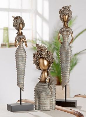 Pack of 2 Figure, Woman, Woman motif, Synthetic resin, gold-colored, PU 2, L. 6 cm, W. 10 cm, H. 46 cm