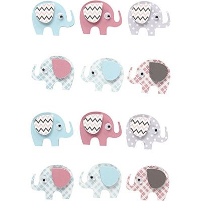 3D-stickers, H: 25 mm, B: 31 mm, olifanten, 12 stuks, dikte 7 mm