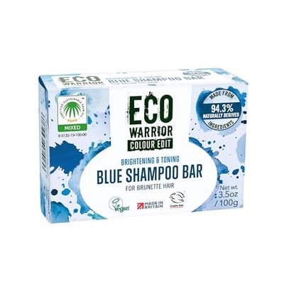 Eco Warrior Blue Shampoo Bar for Brunette Hair, 100g | Vegan, Cruelty-Free, Natural, eco friendly| Free from SLS or Parabens | Brightening & Toning bar shampoo with Squalane, Shea Butter & Bergamot