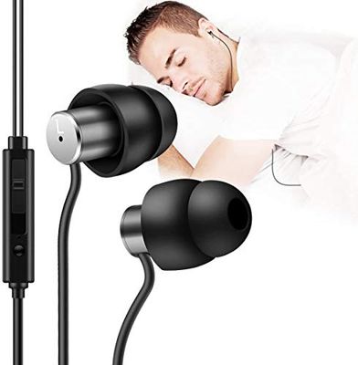 AGPTEK Zachte siliconen oordopjes, mini, in-ear, geluidsisolerende hoofdtelefoon met 3,5 mm kabel, erg comfortabele oordopjes met microfoon en volumeregeling, voor slaap, zwart