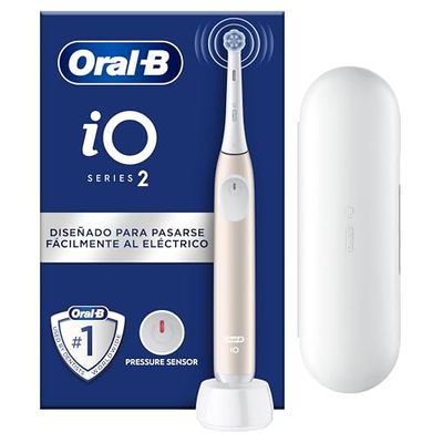 Oral-B iO 2 Cepillo de Dientes Eléctrico Rosa Suave, 1 Cabezal, 1 Estuche De Viaje, 1 Portarrecambios, 3 Modos De Cepillado, Sensor De Presión y Temporizador, Diseñado por Braun