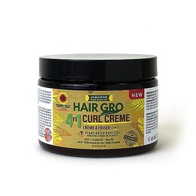 Tropic Isle Living Hair Gro 4n1 Curl Creme 354ml/ 12oz | Infused Jamaican Black Castor Oil for Enhancing and Moisturizing Hair, Coconut, Shea Oil to Help Detangle Curl