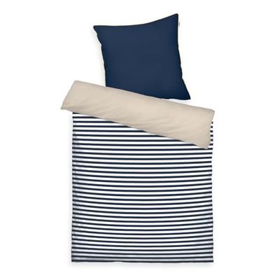 Herding TOM Tailor Bettwäsche Stripes with a Kick Dark Navy & Sunny Sand, 80x80 cm + 155x220 cm, 100% Baumwolle/Perkal, mit Wendemotiv, Farbiger Paspel Am Kissen und Markenreißverschluss
