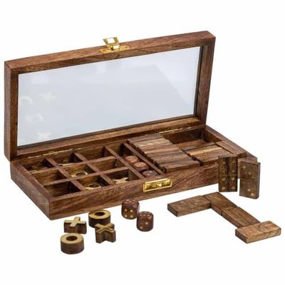 Juego 3 En 1 (Domino+Dados+3 En Linea) En Caja De Madera Marron