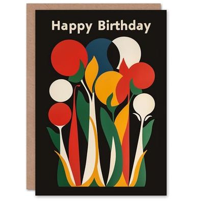 Artery8 Birthday Card Modern Bauhaus Flower Plant Design For Her Gran Sister Niece Daughter Wife Woman Greeting Card