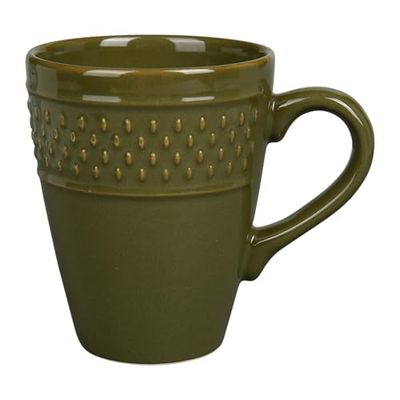 GENEVIEVE LETHU Taza de loza de 35 cl, diseño de grano de arroz, diámetro 8,5 cm, altura 11 cm, color caqui