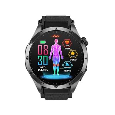 Knauermann PRO 3 Fan Edition rotondo (2025) nero, orologio sanitario, smartwatch con funzione telefonica, ECG Plus HRV e funzione SOS, BT Bluetooth, apnea del sonno, velcro nero, 14-24, Nero , Klett