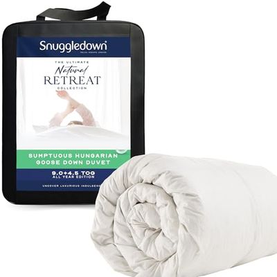 Snuggledown Hungarian Goose Down Double Duvet - 13.5 Tog UK-Made Double Quilt, 4.5 Tog + 9 Tog Split Design, Ethically Sourced, 300tc Cotton Cover Year-Round Comfort (200 x 200cm)