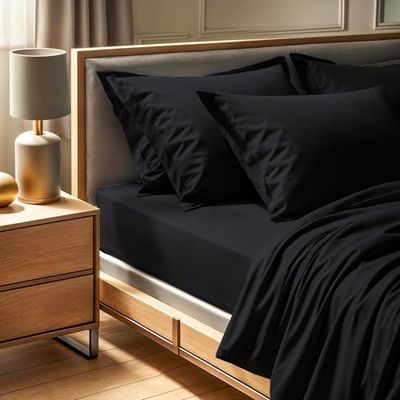Premium Black Ranforce Single Fitted Sheet (90 x 200 + 30 cm) | 100% bomull, 145 trådkvantitet | maskintvättbar vid 30 °C | Mjuk & hållbar bäddning