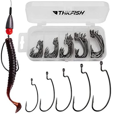 THKFISH 50 stks/doos worm offset haken met prikkeldraad schacht wormhaken ronde bocht vervanging vishaken 2 1 1/0 2/0 3/0