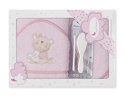 Interbaby - Capa de Baño Bebe Rosa + Peines Bebe | Toalla con Capucha 100% Algodón, 100x100cm, Unisex | Suave, Secado Rápido | Ideal para Recién Nacidos, Bebes y Niños Pequeños | Diseño Love You