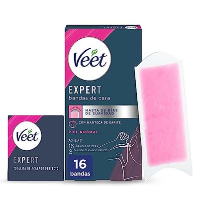 Veet Expert Bande di cera fredda per depilazione ascellare, con burro di karite, 16 strisce