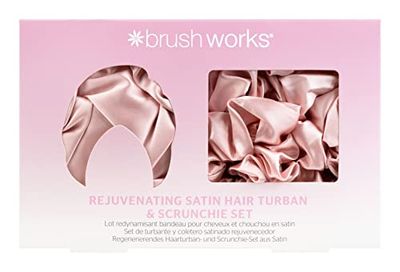 Brushworks Juego de turbante y coletero de satén rejuvenecedor