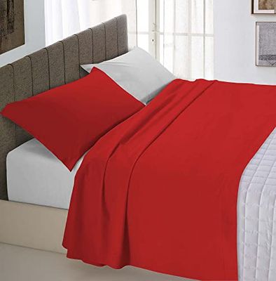 Italian Bed Linen 100% Natural Cotton Bedding Set, Red/Light Grey, Single