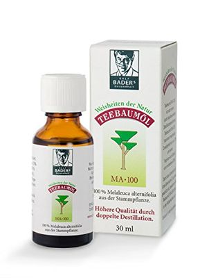 BADERs de la pharmacie. L'huile d'arbre à thé. Le classique de la pharmacie. Double distillation. 100% Melaleuca alternifolia australien. 30ml