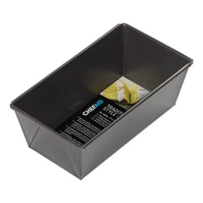 Chef Aid Teglia per pane rettangolare tradizionale antiaderente, 900 g, ideale per pane, pagnotte, torte. Lavabile in lavastoviglie, frigorifero e freezer, nero, 20 cm x 10,5 cm x 7 cm.