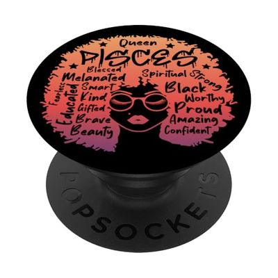 Piscis Reina Zodiaco Melanina Afro Cabello Personalidad PopSockets PopGrip Adhesivo