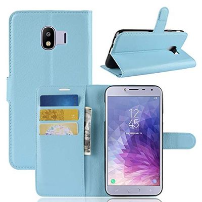 Carcasa de telefono Funda de Cuero con Tapa Horizontal Litchi Texture for Galaxy J4 (2018) (versión UE), con Billetera, Soporte y Ranuras for Tarjetas (Negro) (Color : Azul)