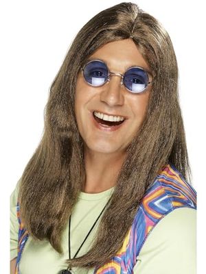 Smiffys Neil Hippy Wig, Brown with Side Parting, 1960's Groovy Fancy Dress, Adult Dress Up Wigs