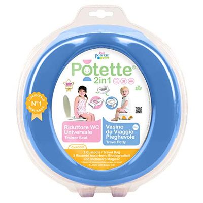 Potette 2 em 1 Blu, Travel Potty e Toilet Reducer - inclui 3 peças sobressalentes
