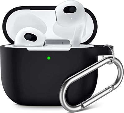 Joysong Kompatibel med AirPods 3rd Generation Case 2021, helt täckt silikonskyddsskal, stötdämpning för Apple AirPods 3-fodral, med nyckelring