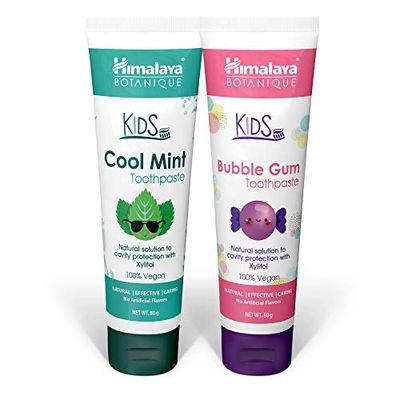 Himalaya Botanique Kids Cool Mint & Bubble Gum Toothpastes | Refreshing Cool Mint Flavor | Fun bubble gum flavour | Natural, Fluoride Free, SLS Free -80g (Pack of 2)