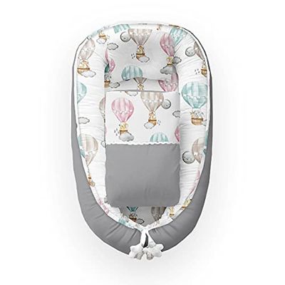 Kospu babynest con cuscino e coperta per neonati, 100% cotone, imbottitura in schiuma di poliestere e perline in silicone, paracolpi 90 x 70 cm