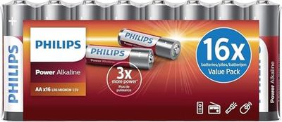 Pilhas AA Philips Value Pack - Pilhas em embalagem de 16 peças - pilhas alcalinas - LR6 - Vida útil de até 10 anos - adequado para vários dispositivos, sem cádmio ou mercúrio