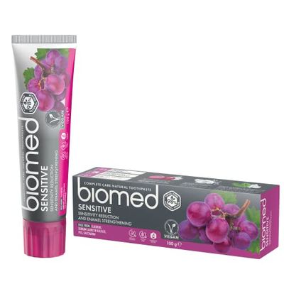 Dentifrice Biomed Sensitive 98% naturel | Sensibilité et renforcement de l’émail | Extrait de pépins de raisin rouge, végétalien, sans SLES 100 g