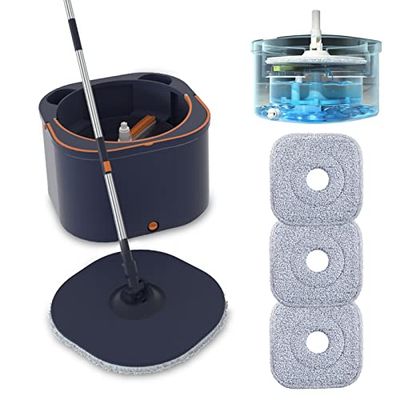 Set di mocio e secchio per pavimenti piatti con strizzatore, mocio rotante e secchio, separano acqua pulita e sporca con auto-separazione per legno duro, laminato, piastrelle, pulizia dei pavimenti,