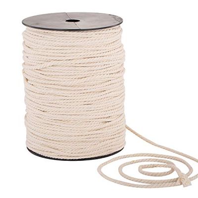 Corde 100% Coton Naturel pour macramé, 3 brins torsadés, pour Plantes, Suspension Murale, Loisirs créatifs - 4 mm x 220 m