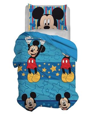 Disney Påslakanset för enkelsäng, påslakan + örngott, påslakanset med örngott, 155 x 200 cm, 100% bomull, Musse Pigg, (ej sammanhängande lakan med hörn)