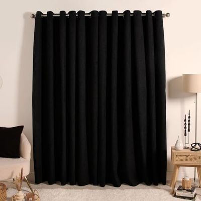 OHS Boucle Black Eyelet Blackout Curtains, Super Soft Modern Decorative Curtains for Living Room Bedroom Home Thermal Winter Curtains, 46x72”