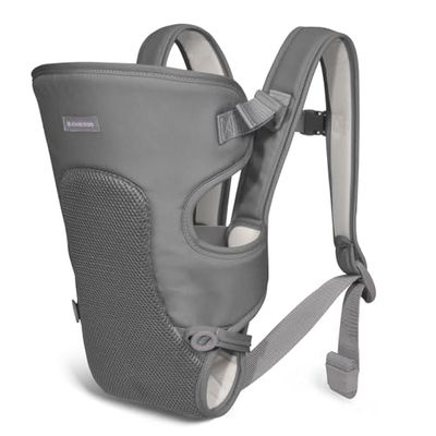 KikkaBoo MYRA Bärväska ryggsäck, ergonomisk, bredd och justerbara remmar, handsfree-händer, 3 bärpositioner, upp till 9 kg, lätt, ventilerande nättyg, grå