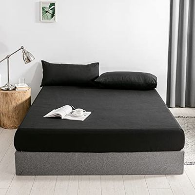 Good Nite DXHome Hoeslaken, 90 x 200 cm, zwart, polyester, 30 cm, extra diep, zaklaken, hoeslaken, zacht en ademend, machinewasbaar