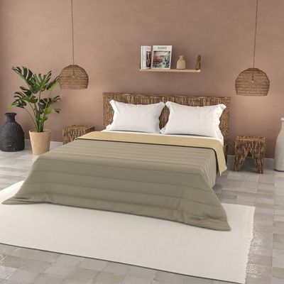 Effen kleur BASIC zomerdekbed, Taupe/Crème, 250x240cm