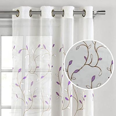Window Elements éléments de fenêtre Wavy Feuilles brodée Sheer Grommet Panneau de Rideau