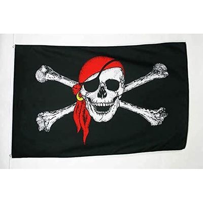 AZ FLAG Bandera Pirata con Bandana Rojo 180x120cm - Gran Bandera con Calavera 120 x 180 cm