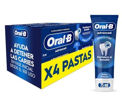 Oral-B Advanced Fortalece El Esmalte Pasta De Dientes Con Flúor, Pack 4x75 ml, Protege El Esmalte, Dentífrico Con Sabor Eucalipto Refrescante, 75 ml (Paquete de 4)